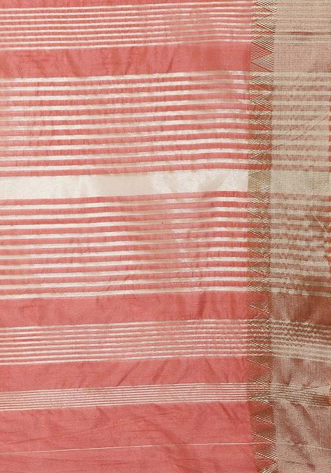 Peach Printed Blended Saree Set