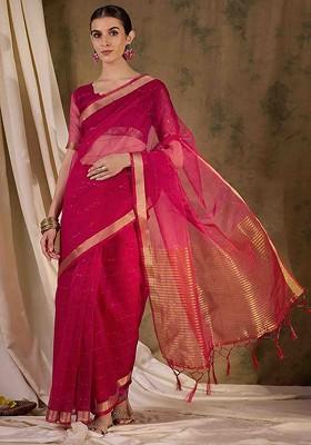 Pink Sequin Embellished Blended Saree Set
