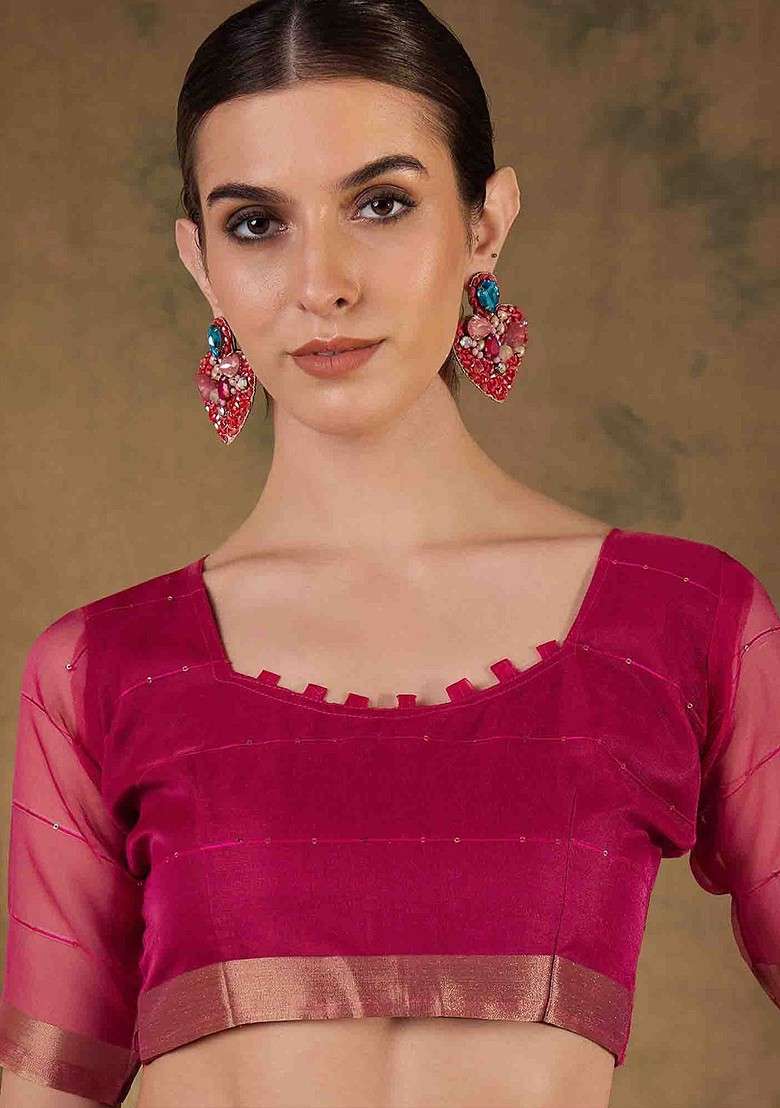 Pink Embellished Blended Saree Set with Sequin for Diwali | Wedding & Festive Wear - Indya