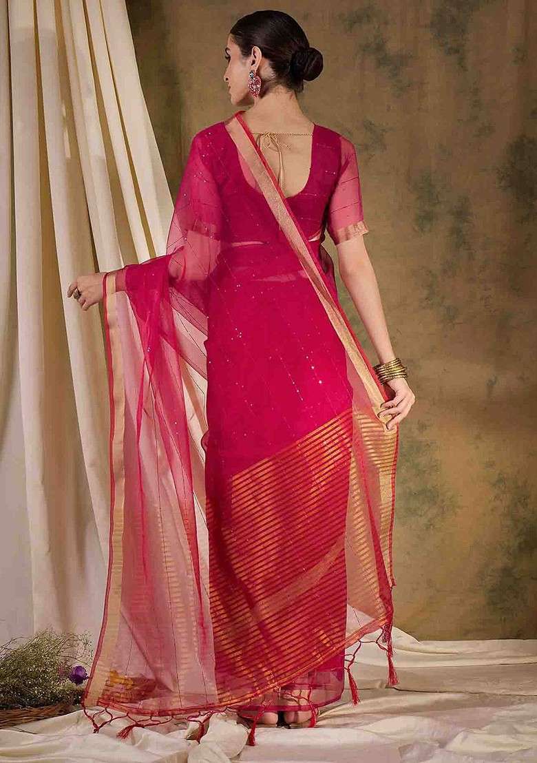 Pink Embellished Blended Saree Set with Sequin for Diwali | Wedding & Festive Wear - Indya