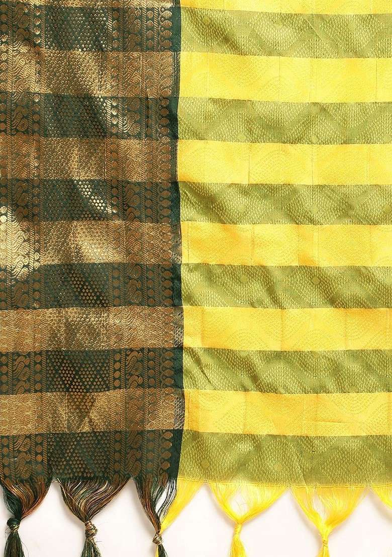 Olive Blended Saree Set with Embroidered for Diwali | Wedding & Festive Wear - Indya