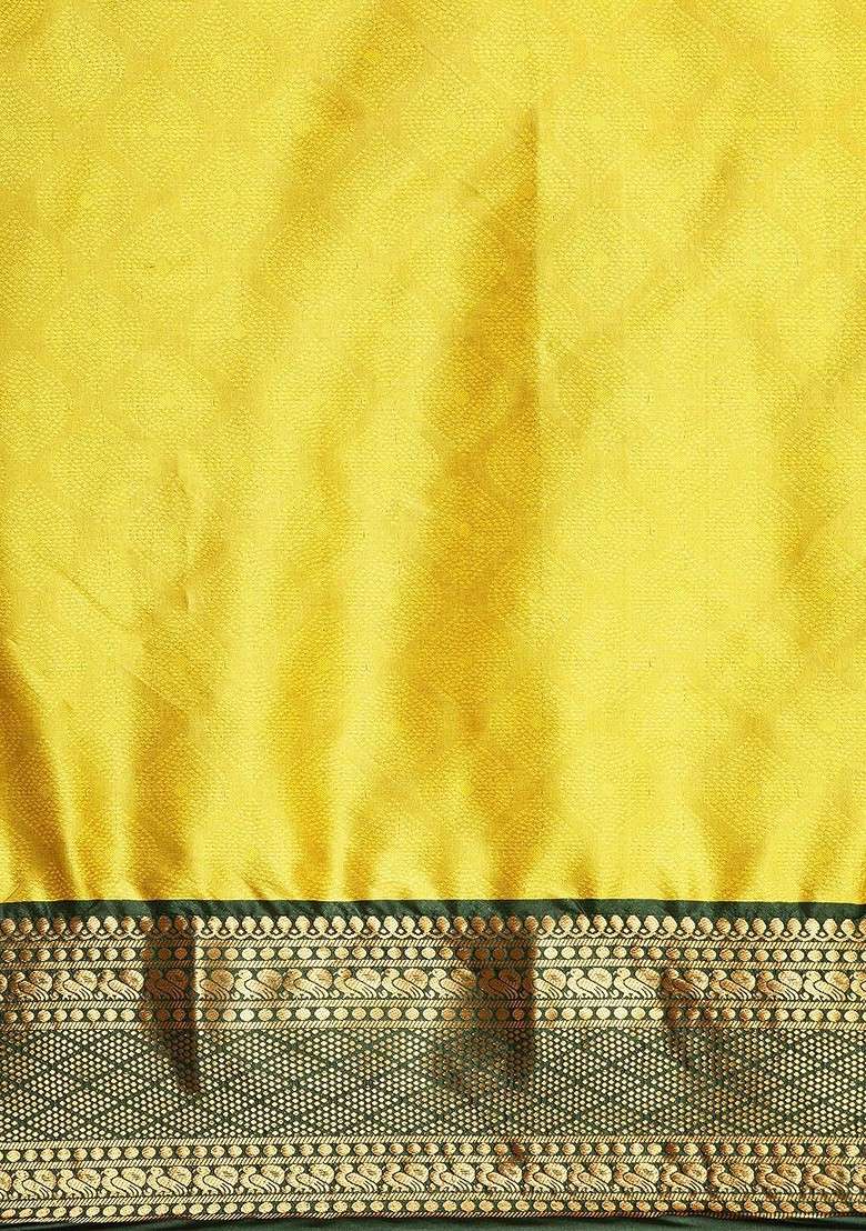 Olive Blended Saree Set with Embroidered for Diwali | Wedding & Festive Wear - Indya