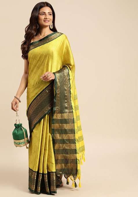 Olive Blended Saree Set with Embroidered for Diwali | Wedding & Festive Wear