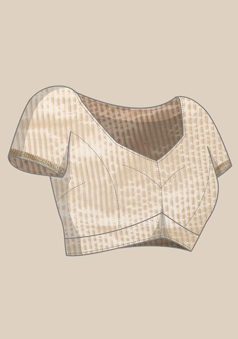 Cream Jacquard Blended Saree Set