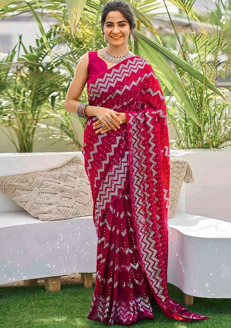Rose Embellished Blended Saree Set - Indya