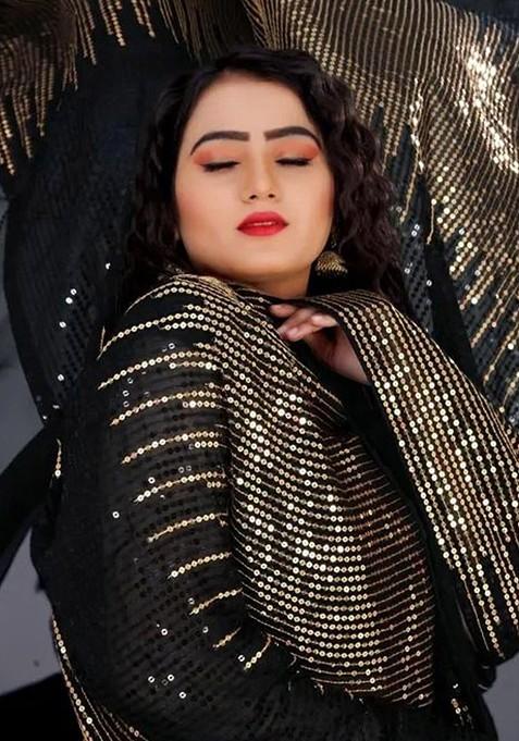 Gold Embellished Blended Saree Set — view on Indya