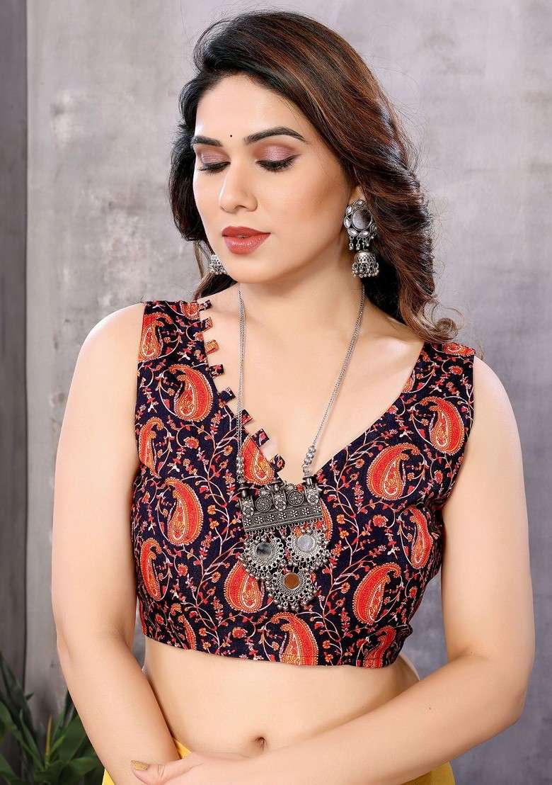 Orange Embroidered Blended Saree Set - Indya