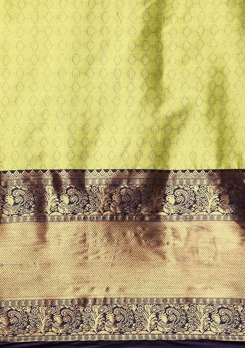 Olive Blended Saree Set with Embroidered for Diwali | Wedding & Festive Wear - Indya