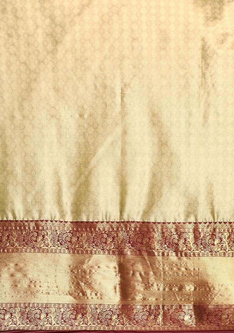 Beige Blended Saree Set with Embroidered for Diwali | Wedding & Festive Wear - Indya