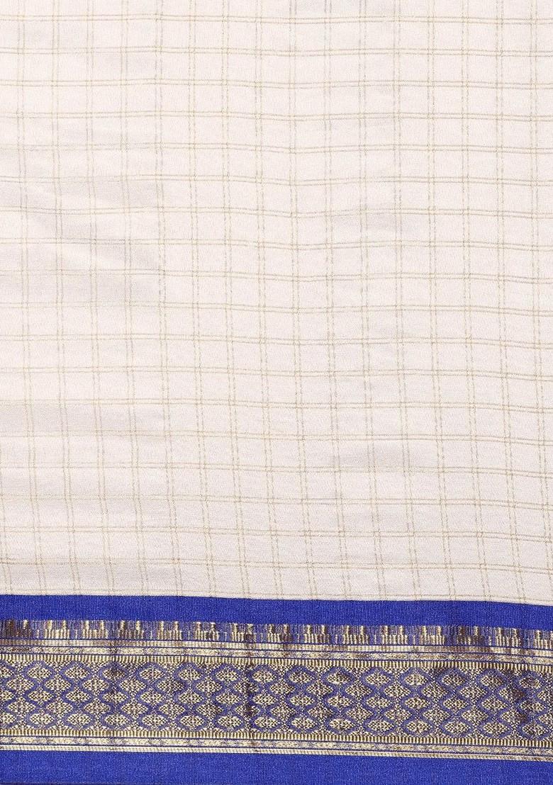 White Printed Blended Saree Set