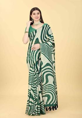 White Embroidered Blended Saree Set