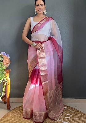 Maroon Embroidered Blended Saree Set