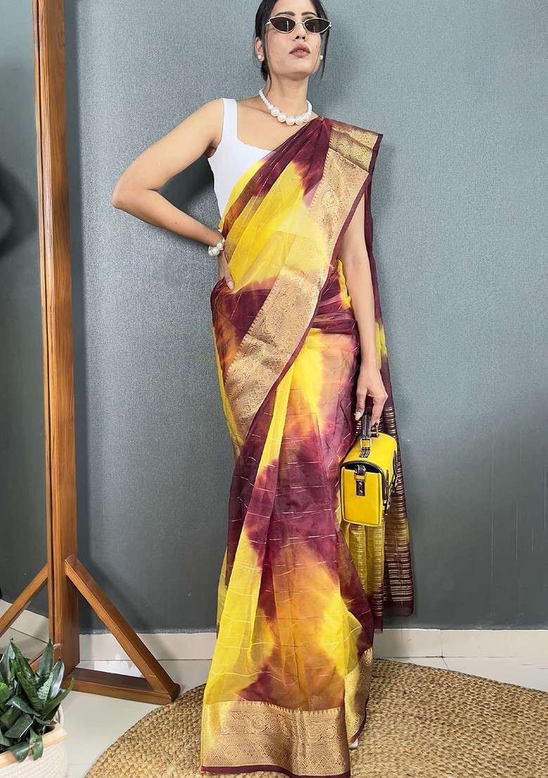 Maroon Embroidered Blended Saree Set - Indya