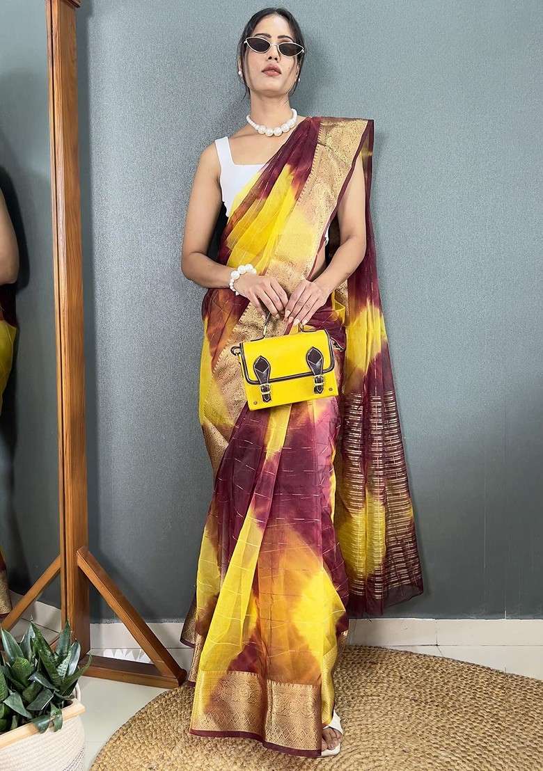 Maroon Embroidered Blended Saree Set - Indya