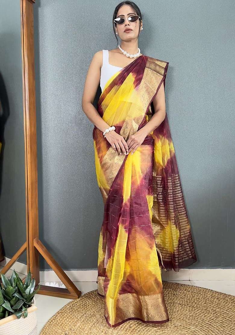 Maroon Embroidered Blended Saree Set - Indya