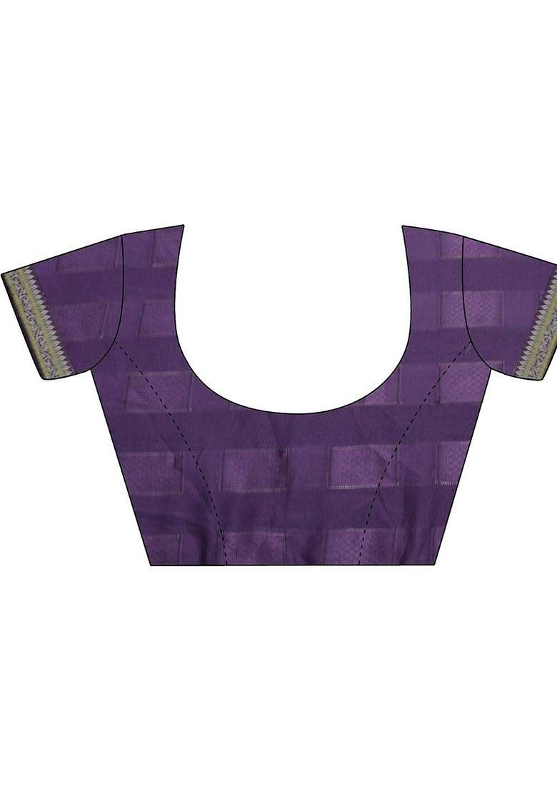 Purple Printed Blended Saree Set - Indya