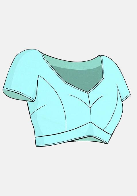 Sea Green Printed Blended Saree Set