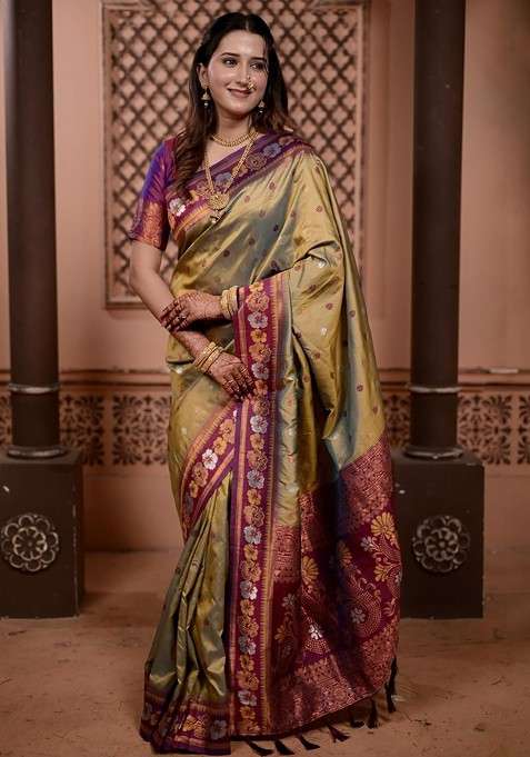 Beige Blended Saree Set with Embroidered for Diwali | Wedding & Festive Wear