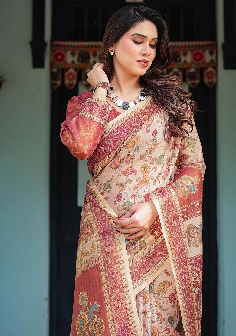 Maroon Embroidered Blended Saree Set - Indya