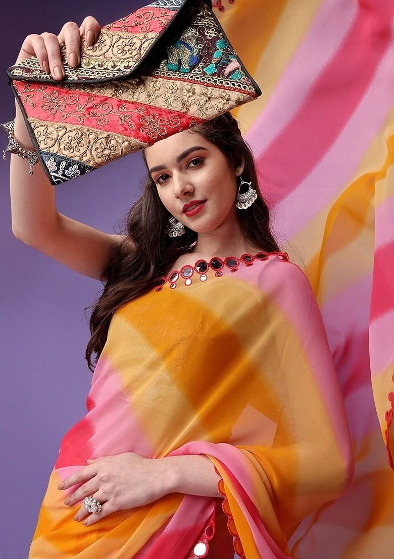 Multi Embroidered Blended Saree Set