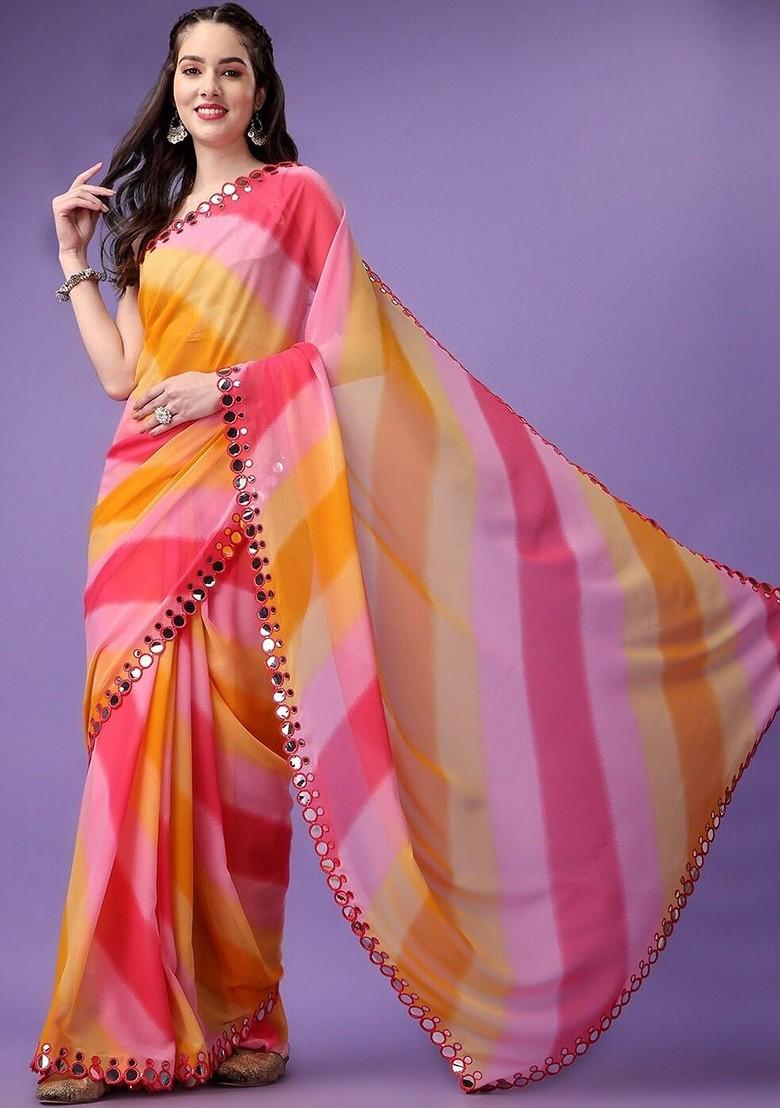 Multi Embroidered Blended Saree Set