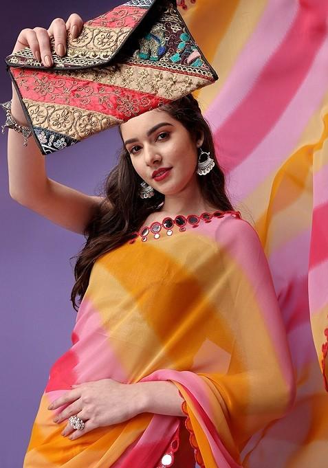 Multi Embroidered Blended Saree Set