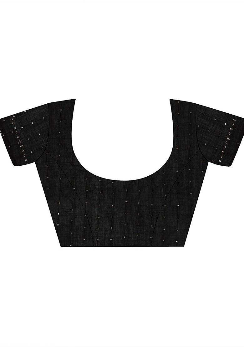 Black Embellished Blended Saree Set - Indya