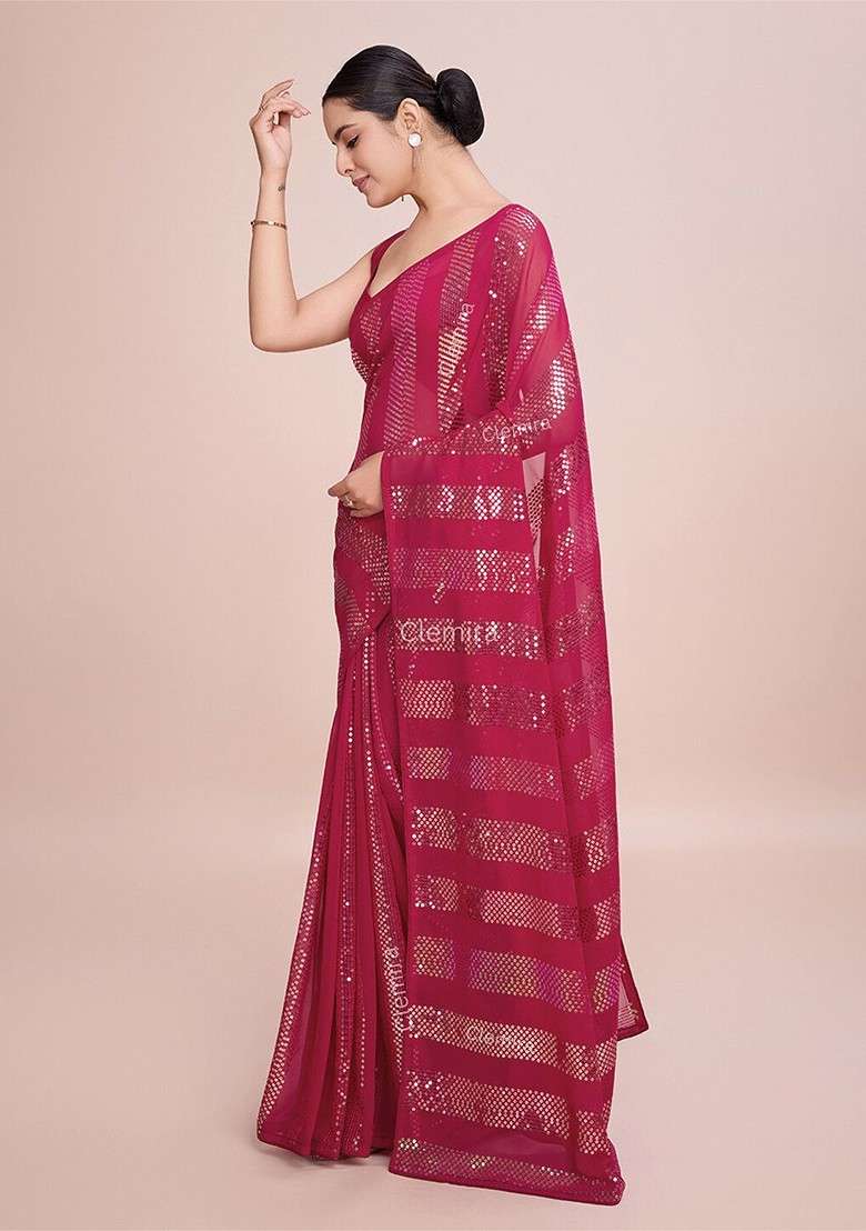 Rose Embellished Blended Saree Set for Diwali and Festive Wear - Indya