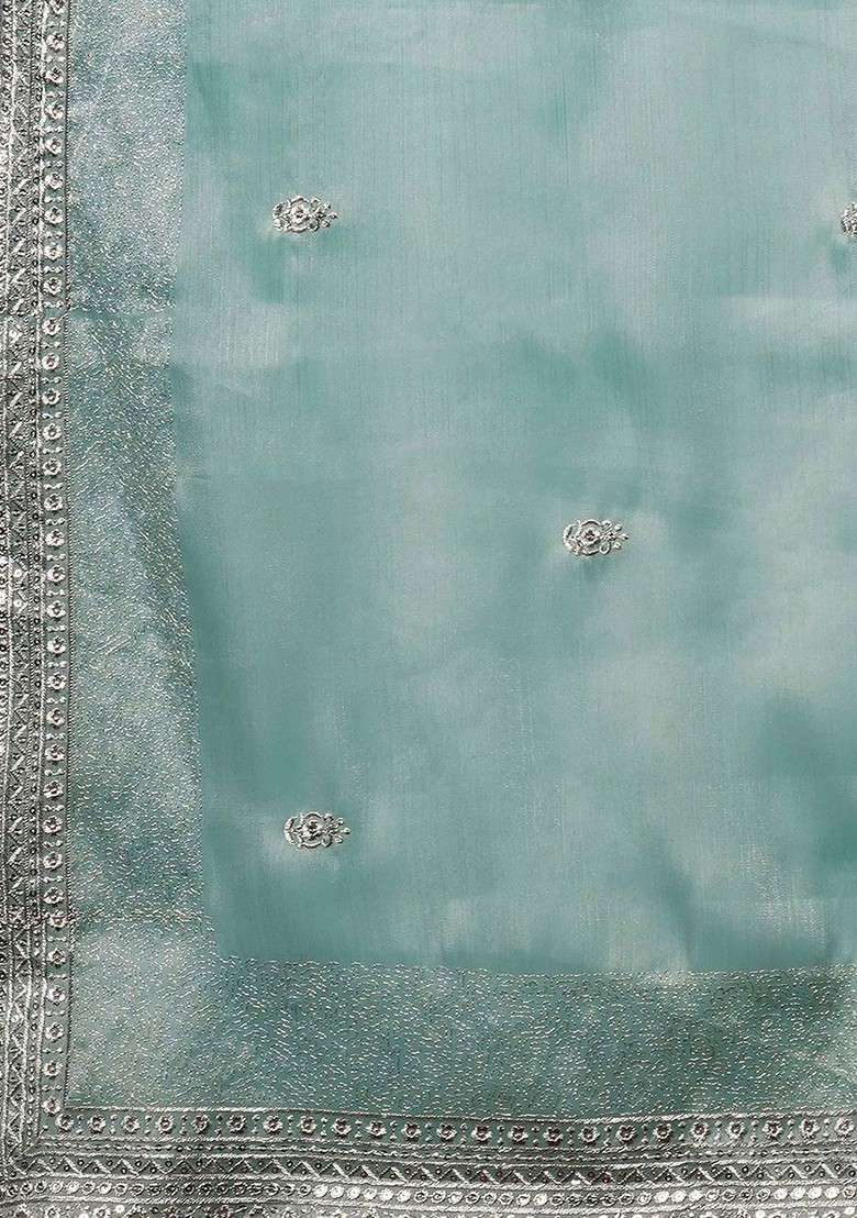 Blue Embellished Blended Saree Set for Diwali | Wedding & Festive Wear - Indya