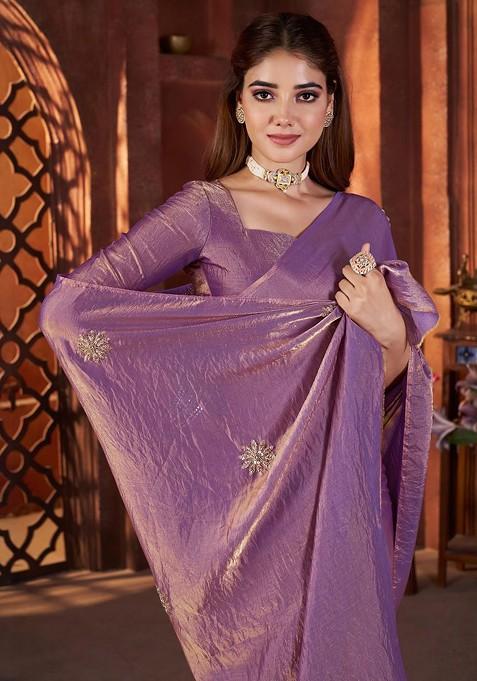 Lavender Embellished Blended Saree Set — view on Indya