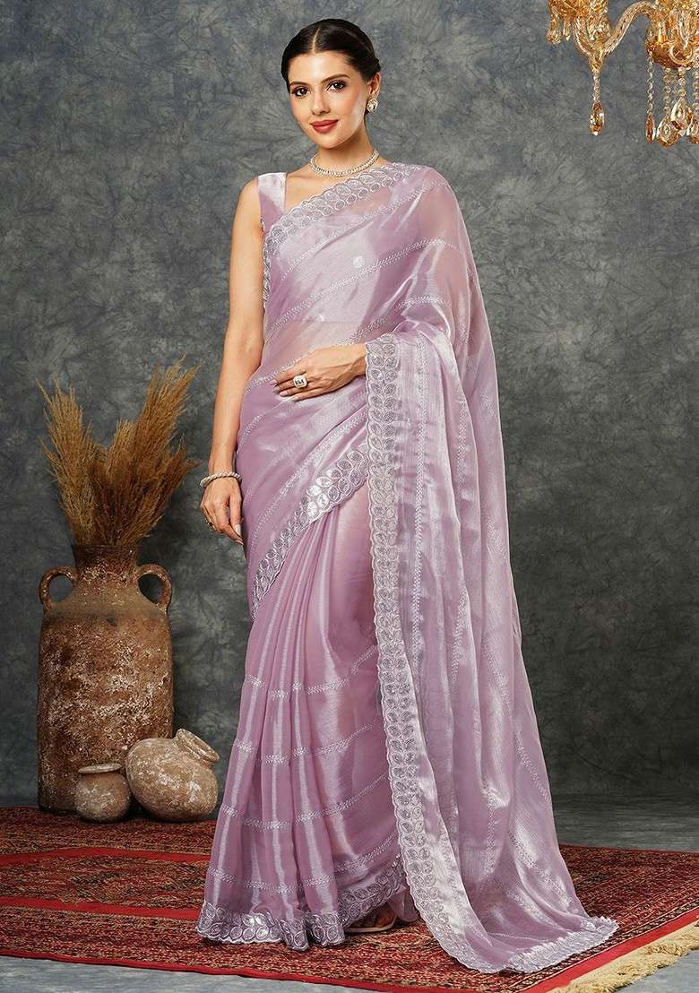 Pink Embellished Blended Saree Set - Indya