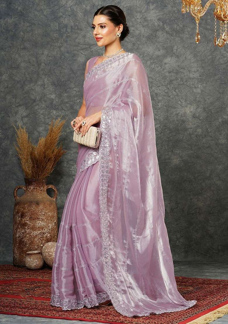 Pink Embellished Blended Saree Set - Indya