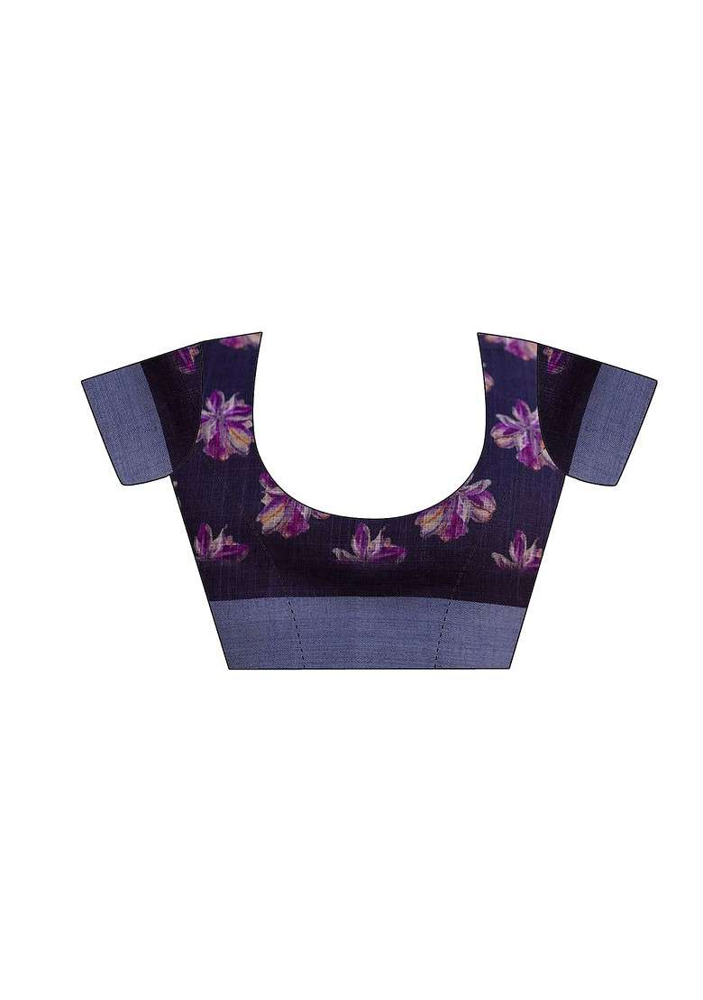 Purple Blended Saree Set with Printed for Diwali | Wedding & Festive Wear - Indya