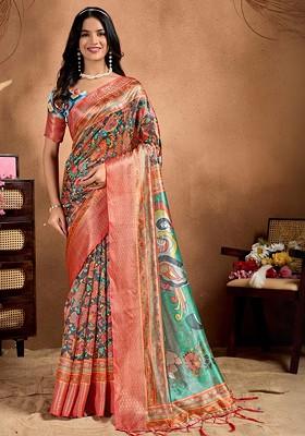 Multi Embroidered Blended Saree Set