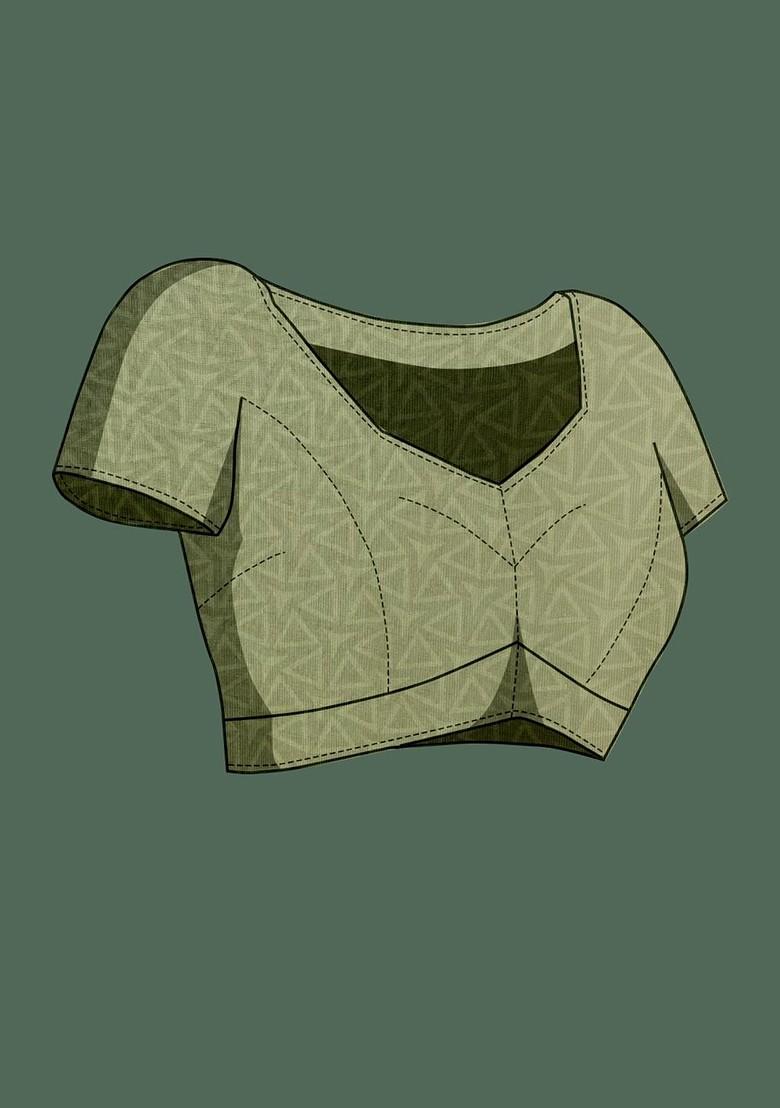 Green Printed Blended Saree Set - Indya