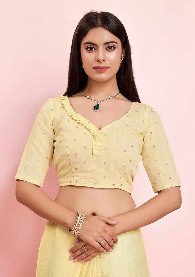 Cream Sequin Embellished Blended Saree Set - Indya