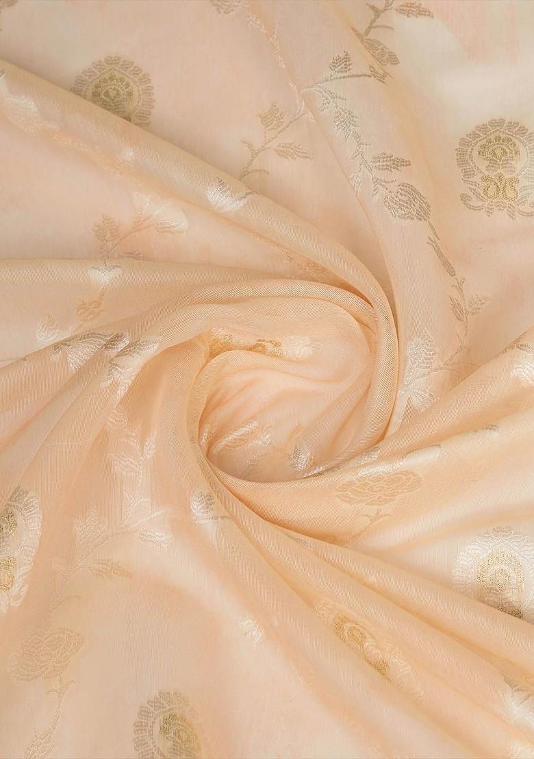 Beige Printed Blended Saree Set - Indya