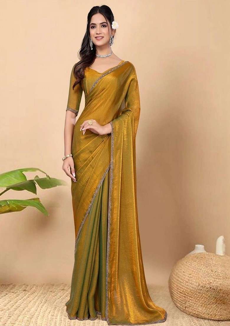 Gold Embellished Blended Saree Set for Diwali | Wedding & Festive Wear - Indya