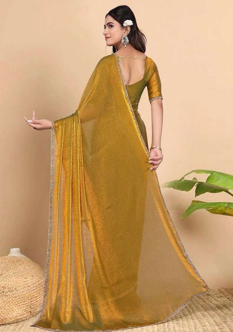 Gold Embellished Blended Saree Set for Diwali | Wedding & Festive Wear - Indya