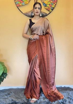 Red Embroidered Blended Saree Set