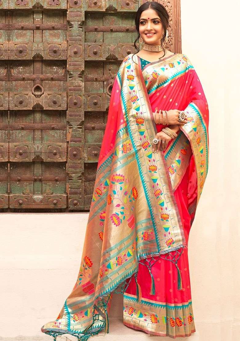 Pink Blended Saree Set with Printed for Diwali | Wedding & Festive Wear - Indya