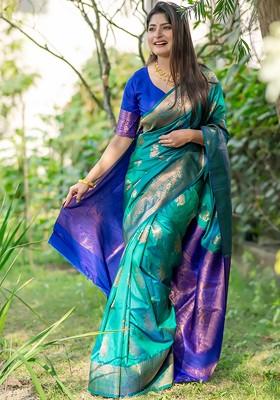Multi Embroidered Blended Saree Set