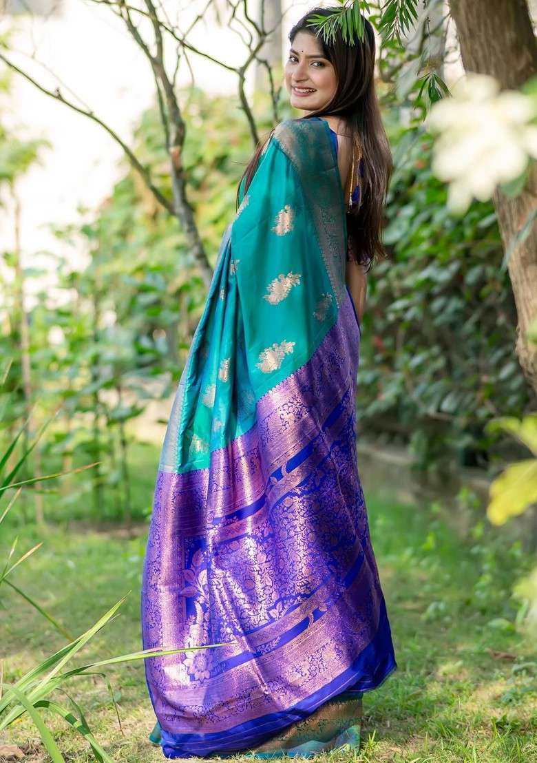 Multi Embroidered Blended Saree Set for Diwali and Festive Wear - Indya