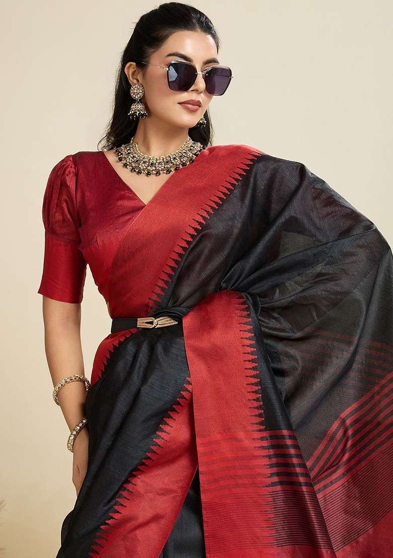 Multi Blended Saree Set with Embroidered for Diwali | Wedding & Festive Wear - Indya