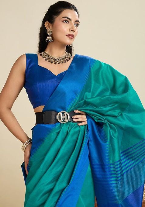 Multi Embroidered Blended Saree Set