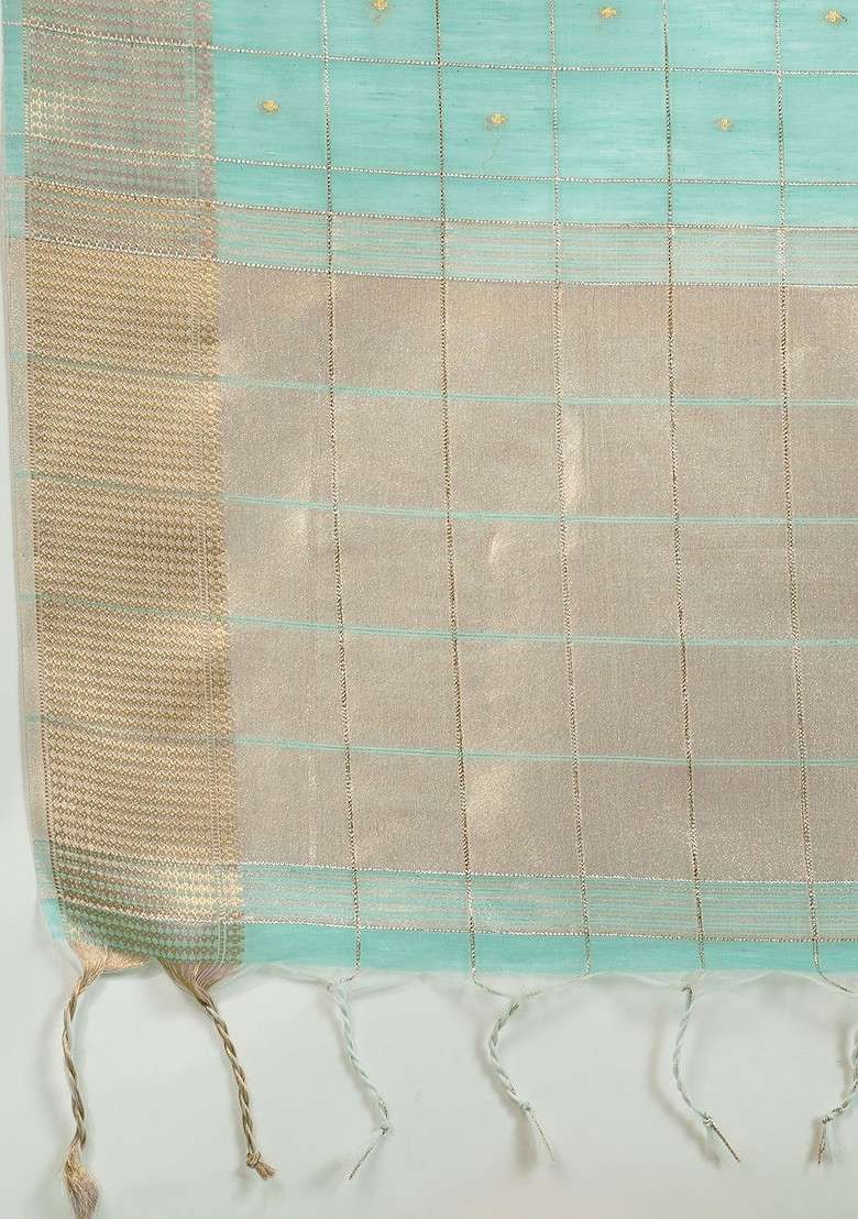 Turquoise Blue Blended Saree Set with Embroidered for Diwali | Wedding & Festive Wear - Indya