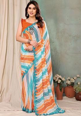 Multi Embroidered Blended Saree Set