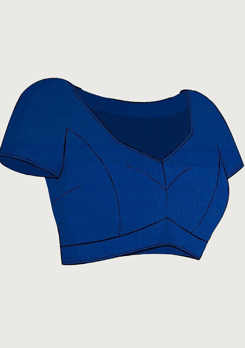 Blue Embellished Blended Saree Set