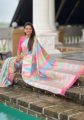 Multi Embroidered Blended Saree Set