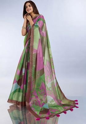 Multi Embroidered Blended Saree Set